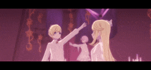 a boy and a girl are standing next to each other in a room .