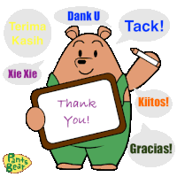 a cartoon bear is holding a thank you sign