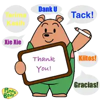 a cartoon bear is holding a thank you sign