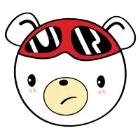 a cartoon drawing of a polar bear wearing sunglasses with the letter r on it