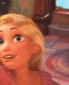 a close up of a cartoon character 's face with a window in the background