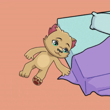 a cartoon cat is laying on a bed