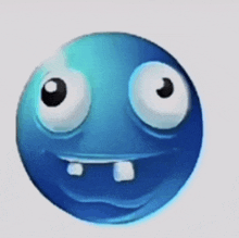 a blue cartoon face with big eyes and a smile
