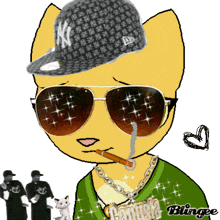 a cartoon of a cat wearing sunglasses and a ny hat