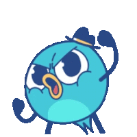 a cartoon of a blue bird with a sad look on his face