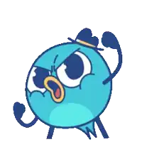 a cartoon of a blue bird with a sad look on his face