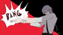 a cartoon drawing of a person with a bang sign above them