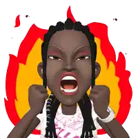 a cartoon drawing of a woman with braids and a reebok shirt
