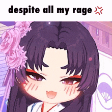 a picture of a girl with the words despite all my rage on the bottom