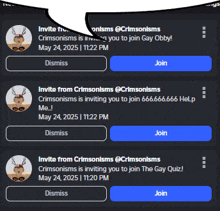 a screenshot of a website that says invite from crimsonisms