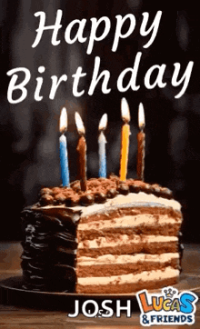 a birthday cake with candles on it and the words `` happy birthday josh '' .