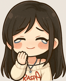 a drawing of a girl wearing a sweater that says raspa on it