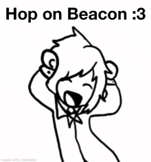 a black and white drawing of a person with the words hop on beacon
