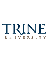 a blue logo for trine university is shown on a white background