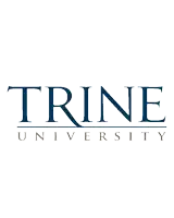 a blue logo for trine university is shown on a white background