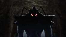 a cartoon drawing of a monster with red eyes