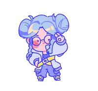 a drawing of a girl with blue hair and glasses