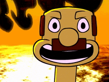 a cartoon character is wearing headphones and looking at the camera
