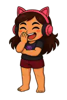 a cartoon girl wearing cat ears and headphones laughing