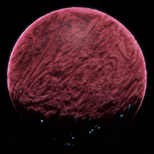 a red planet with a black background and a few tiny dots on it