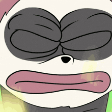 a close up of a cartoon character 's face with a pink tongue