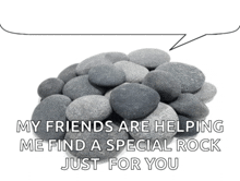 a pile of rocks with the words my friends are helping me find a special rock just for you