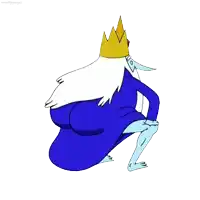 ice king from adventure time is squatting down