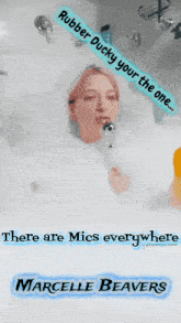 a poster for marcelle beavers shows a woman in a bubble bath