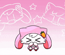 a cartoon drawing of a bunny holding a carrot in its mouth