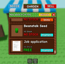 a screenshot of a game called beanstalk seeds