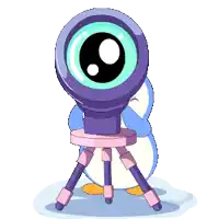 a cartoon penguin looking through a telescope with a big eye