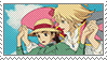 a picture of a boy and a girl from howl 's moving castle on a postage stamp .