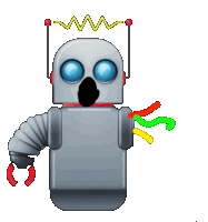 a robot with a surprised look on its face
