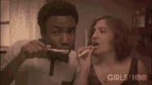 Mornings Like GIF - Donald Glover Lena Dunham Brushing Teeth GIFs