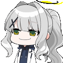 a cartoon girl with gray hair and green eyes is smiling and wearing a white coat .