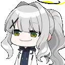 a cartoon girl with gray hair and green eyes is smiling and wearing a white coat .