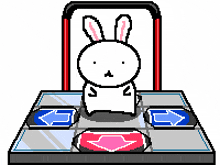 a pixel art drawing of a bunny sitting on a dance floor