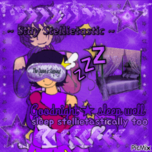 a purple poster with a girl wearing a sleep mask that says the queen is sleeping