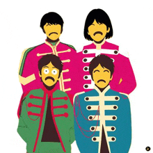a cartoon illustration of the beatles in military uniforms .