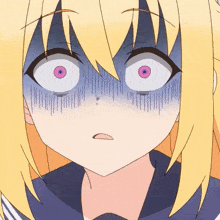 a close up of a girl 's face with a shocked expression