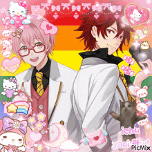 two anime characters are standing next to each other with the words ichu yaoi picmix in the corner