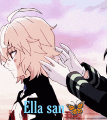 a person putting their hand on another person 's head with the words ella san below