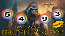 an advertisement for king kong pools shows a gorilla and numbers