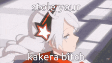 a cartoon of a girl with the words stole your kakera bitch