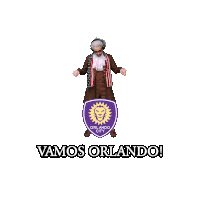 a purple shield with a yellow lion and the words orlando city on it