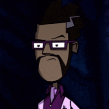 a cartoon character with glasses and a beard has a serious look on his face