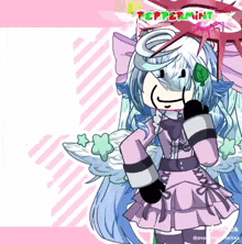 a drawing of a girl in a pink dress with wings and the word peppermint written on the bottom