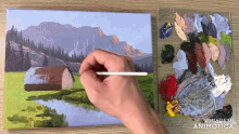 a person is painting a landscape with the words made in animatica visible in the corner