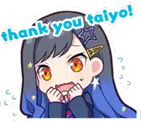 a cartoon of a girl with a star in her hair saying thank you taiyo