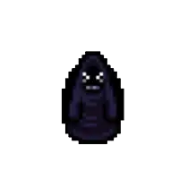 a pixel art drawing of a black ghost with a hood on .